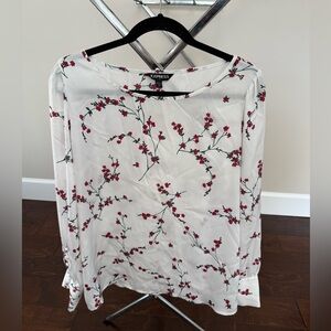 Express White and Red Floral Women's Blouse